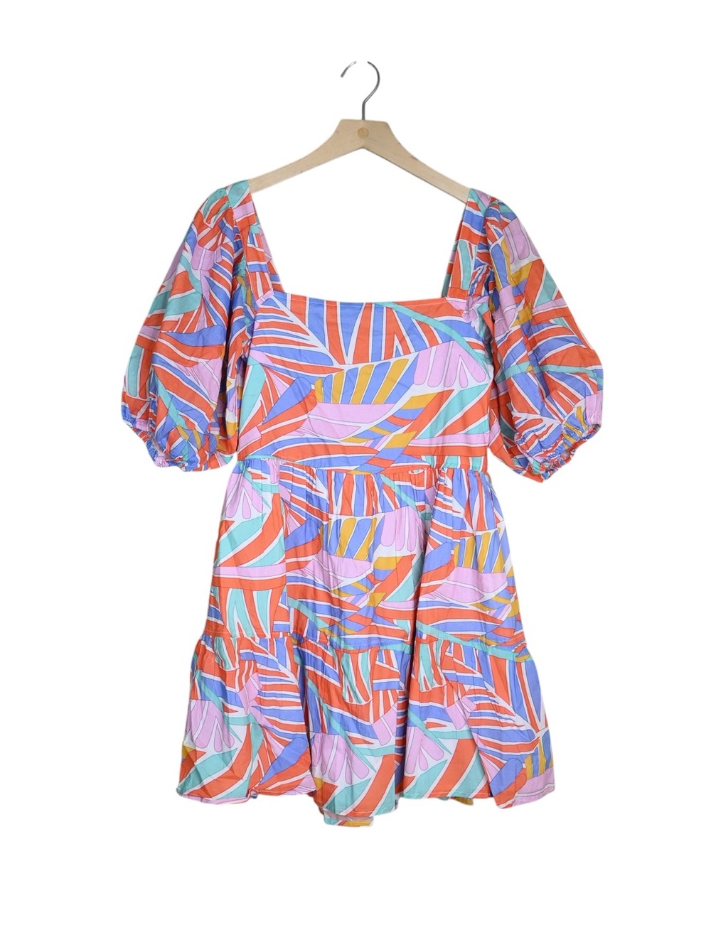 Briton Court Women's XS Color Block Leaf Puff Sleeve Mini Lined Dress